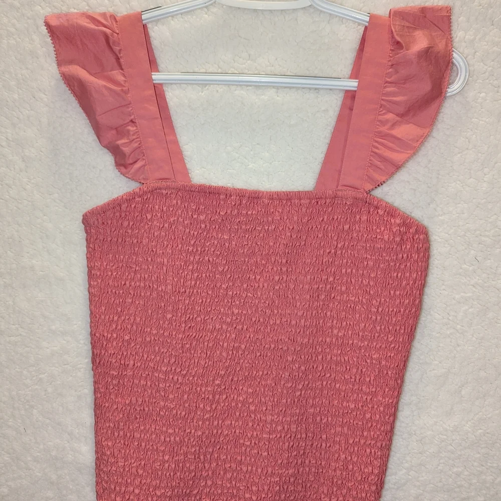 Old Navy Womens Ginger Rose Pink Smocked Ruffle Strap Tank Top M 656842-00
